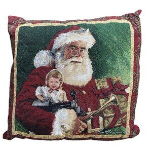 Vintage 14'' Tapestry Christmas Santa & Girl Accent Pillows Tom Browning
